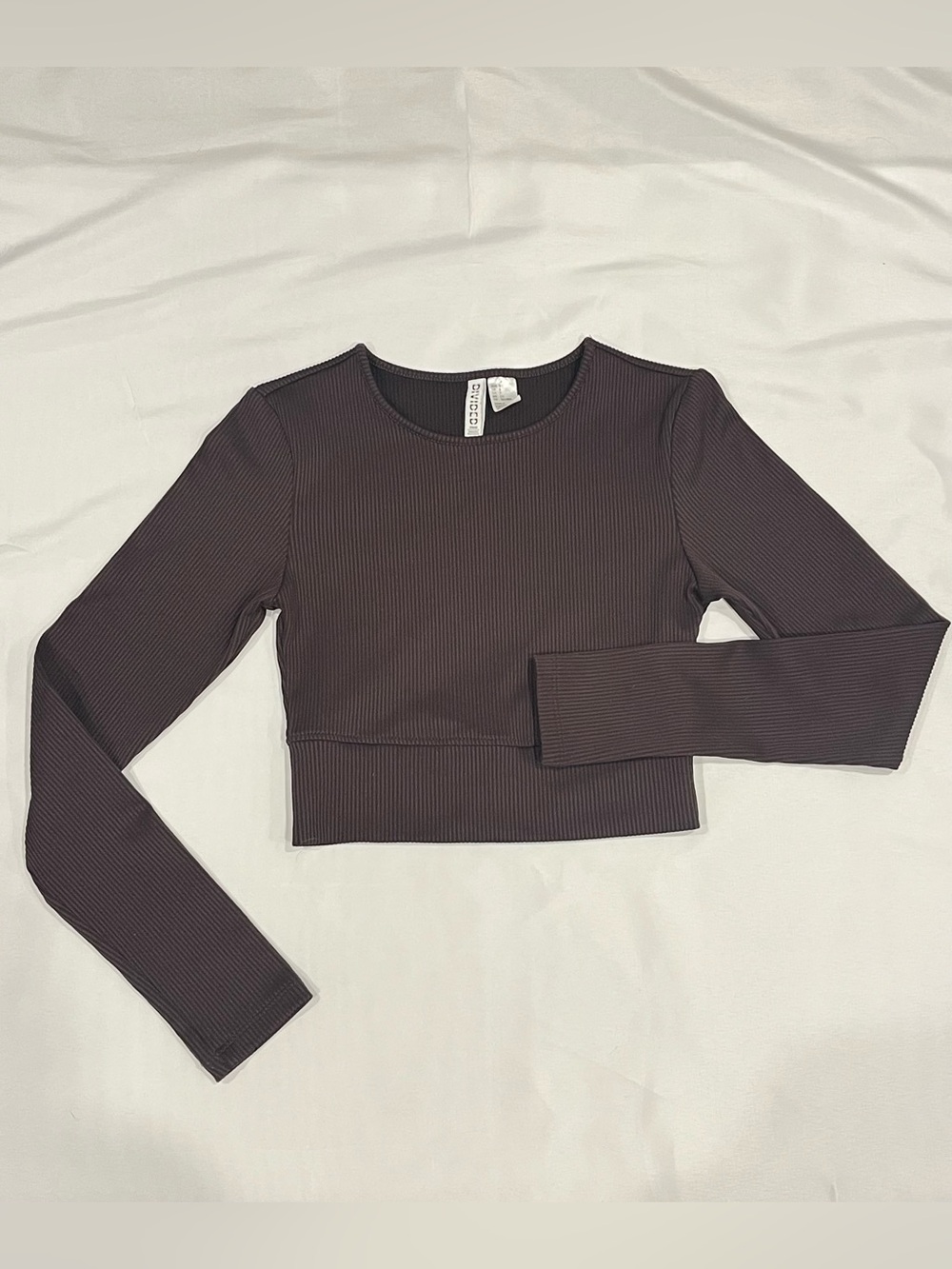 H&M Ribbed Long Sleeve Crop Top - Brown